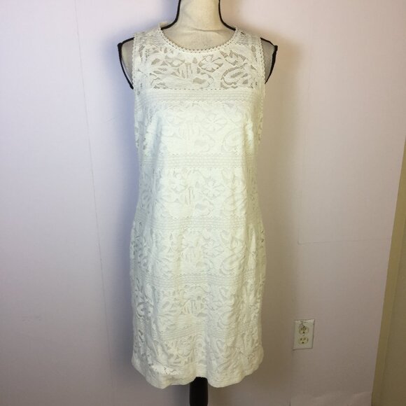 Lauren Ralph Lauren Sheath Dress Sz 8 Womans White Floral Lace Sleeveless Lined - Picture 1 of 13